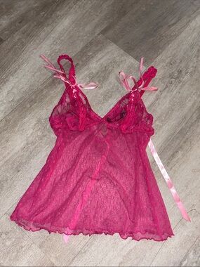 Victoria Secret Sheer Lace Babydoll Nightie lingerie in Hot Pink